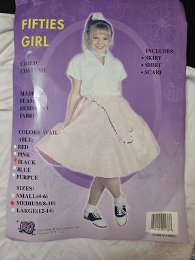 Girls' Black Fifties Circle Skirt Costume - Includes Shirt & Scarf